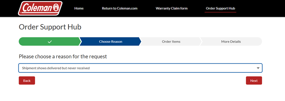Coleman Order Support Hub Instructions