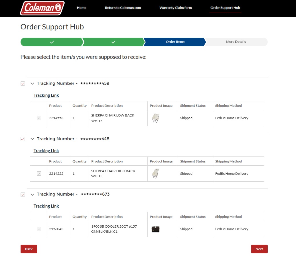 Coleman Order Support Hub Instructions